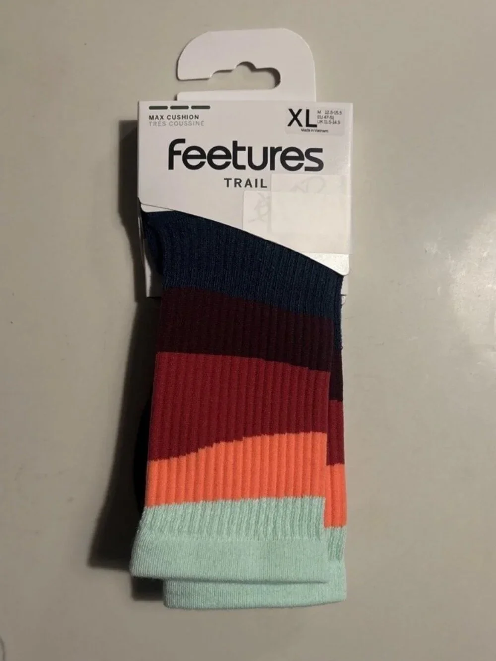 3 Pairs Feetures Socks Trail Max Cushion Mini-Crew Ascent Navy XL - Picture 8 of 11